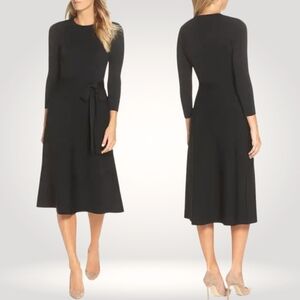 Eliza J Womens Fit & Flare Sweater Midi Dress Black Crewneck 3/4 Sleeves Size XL